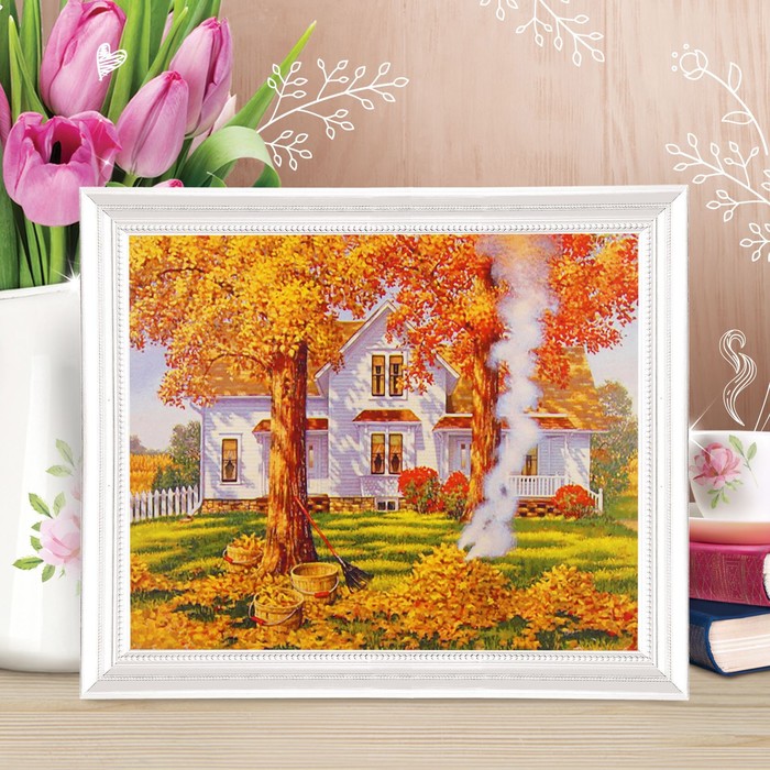 Роспись по холсту "Осень золотая" по номерам с красками по 3 мл+ кисти+инстр+крепеж 30*40