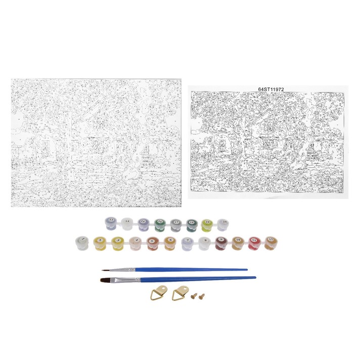 Роспись по холсту "Осень золотая" по номерам с красками по 3 мл+ кисти+инстр+крепеж 30*40