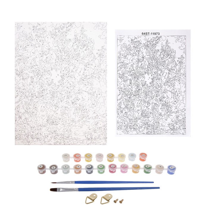 Роспись по холсту "Роскошный букет" по номерам с красками по 3 мл+ кисти+инстр+крепеж 30*40