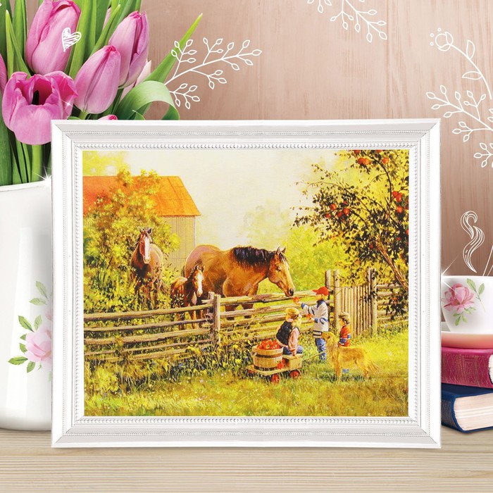 Роспись по холсту "Лето в деревне" по номерам с красками по 3 мл+ кисти+инстр+крепеж 30*40