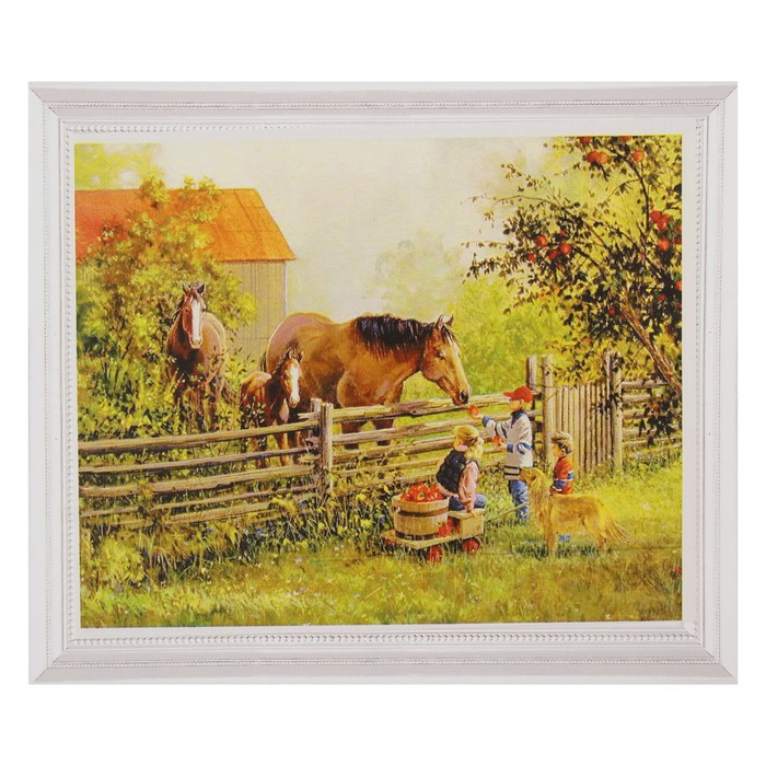 Роспись по холсту "Лето в деревне" по номерам с красками по 3 мл+ кисти+инстр+крепеж 30*40