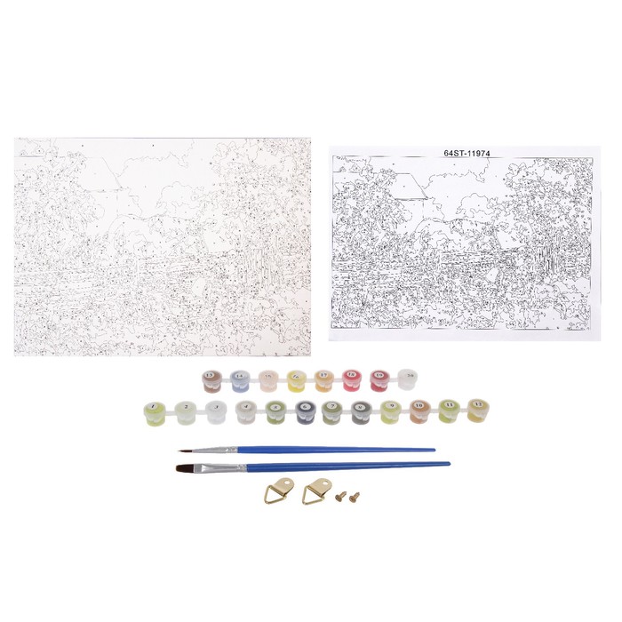 Роспись по холсту "Лето в деревне" по номерам с красками по 3 мл+ кисти+инстр+крепеж 30*40