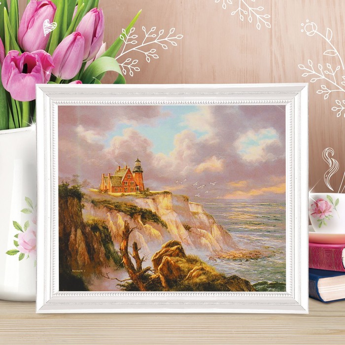 Роспись по холсту "Дом с маяком" по номерам с красками по 3 мл+ кисти+инстр+крепеж 30*40