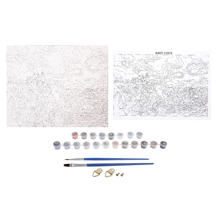 Роспись по холсту "Дом с маяком" по номерам с красками по 3 мл+ кисти+инстр+крепеж 30*40