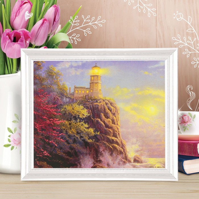 Роспись по холсту "Свет маяка" по номерам с красками по 3 мл+ кисти+инстр+крепеж 30*40