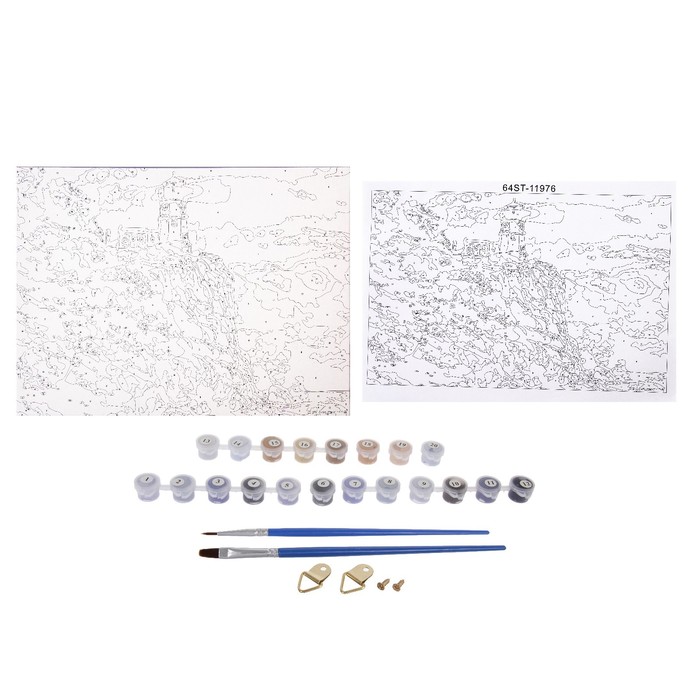 Роспись по холсту "Свет маяка" по номерам с красками по 3 мл+ кисти+инстр+крепеж 30*40