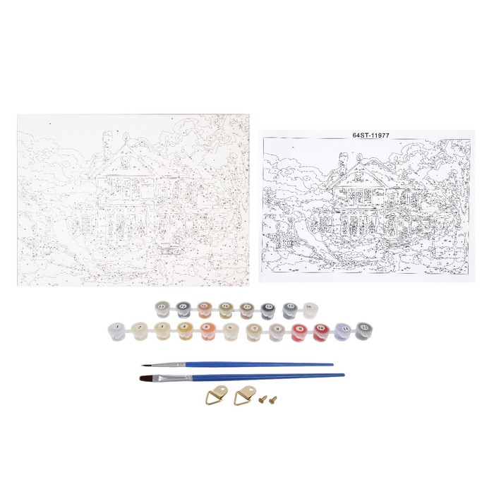 Роспись по холсту "Дом мечты" по номерам с красками по 3 мл+ кисти+инстр+крепеж 30*40