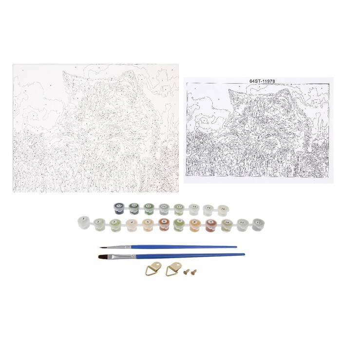 Роспись по холсту "Котяра" по номерам с красками по 3 мл+ кисти+инстр+крепеж 30*40