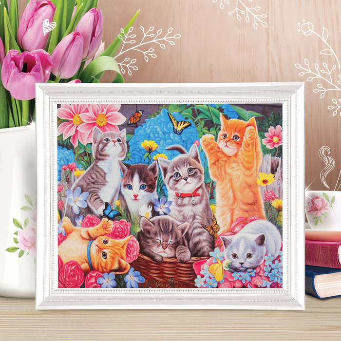 Роспись по холсту "Киски" по номерам с красками по 3 мл+ кисти+инстр+крепеж 30*40