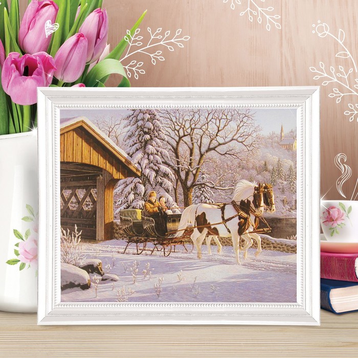 Роспись по холсту "Санная упряжка" по номерам с красками по 3 мл+ кисти+инстр+крепеж 30*40