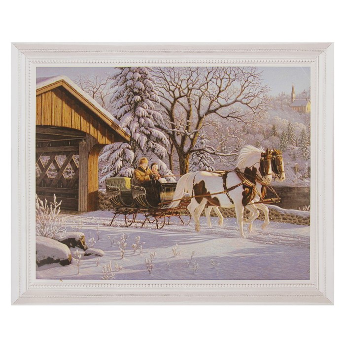 Роспись по холсту "Санная упряжка" по номерам с красками по 3 мл+ кисти+инстр+крепеж 30*40