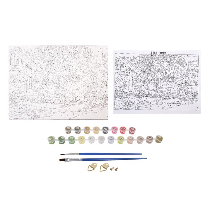 Роспись по холсту "Санная упряжка" по номерам с красками по 3 мл+ кисти+инстр+крепеж 30*40