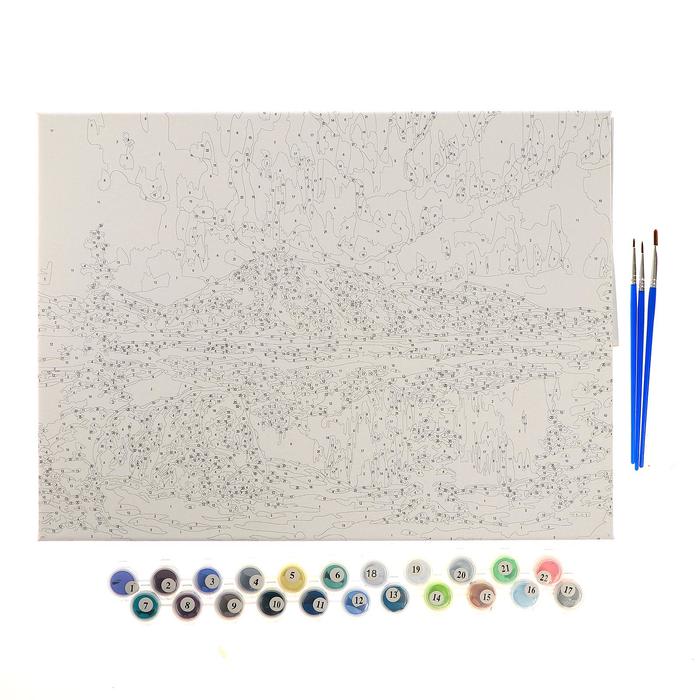 Роспись по холсту "Северное сияние" по номерам с красками по 3 мл+ кисти+инстр+крепеж 30*40