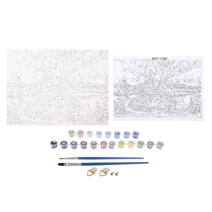 Роспись по холсту "Северное сияние" по номерам с красками по 3 мл+ кисти+инстр+крепеж 30*40