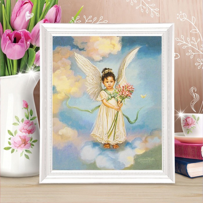 Роспись по холсту "Ангел с цветами" по номерам с красками по 3 мл+ кисти+инстр+крепеж 30*40