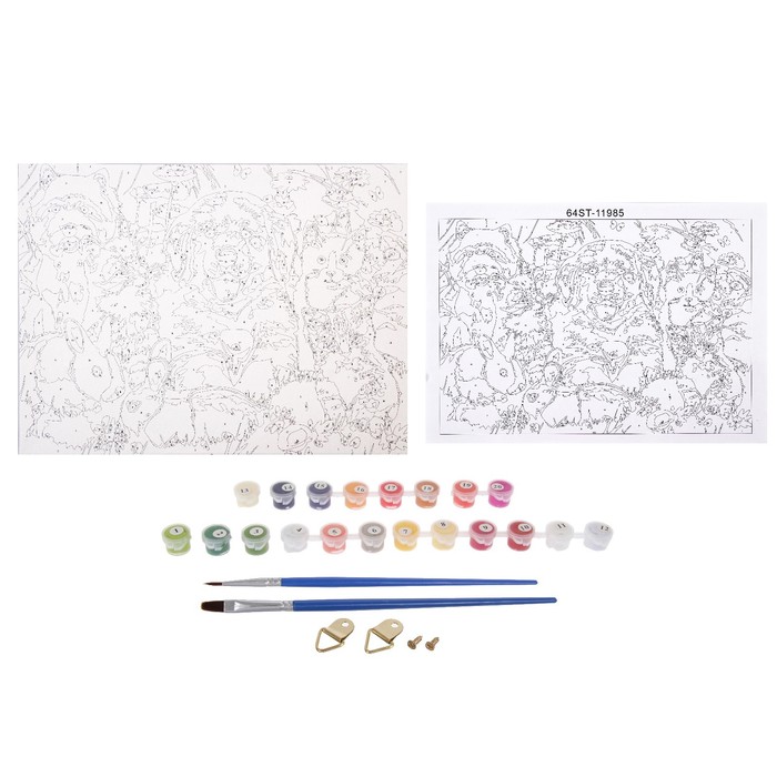 Роспись по холсту "Милашки" по номерам с красками по 3 мл+ кисти+инстр+крепеж 30*40