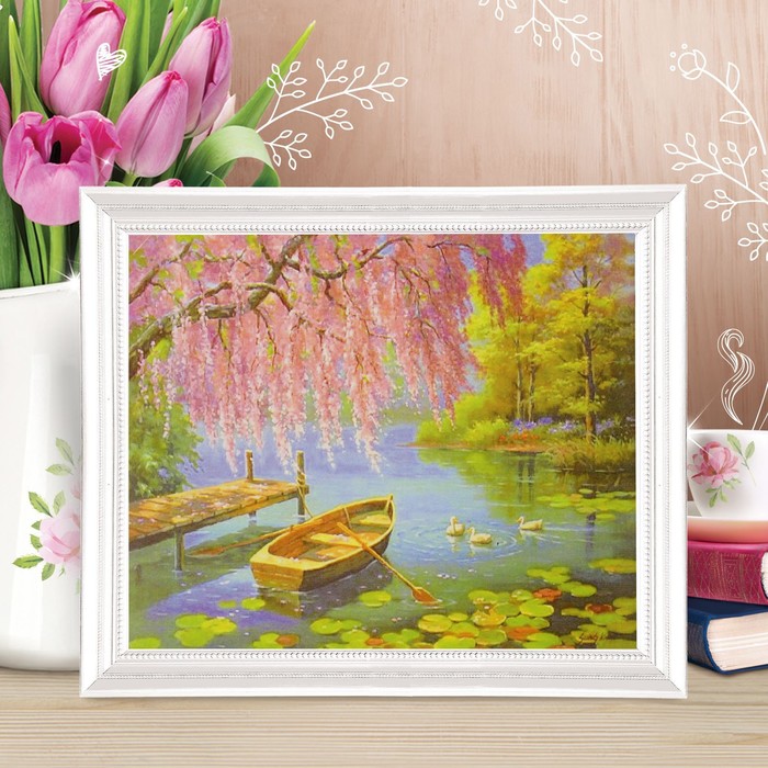 Роспись по холсту "Лодка" по номерам с красками по 3 мл+ кисти+инстр+крепеж 30*40