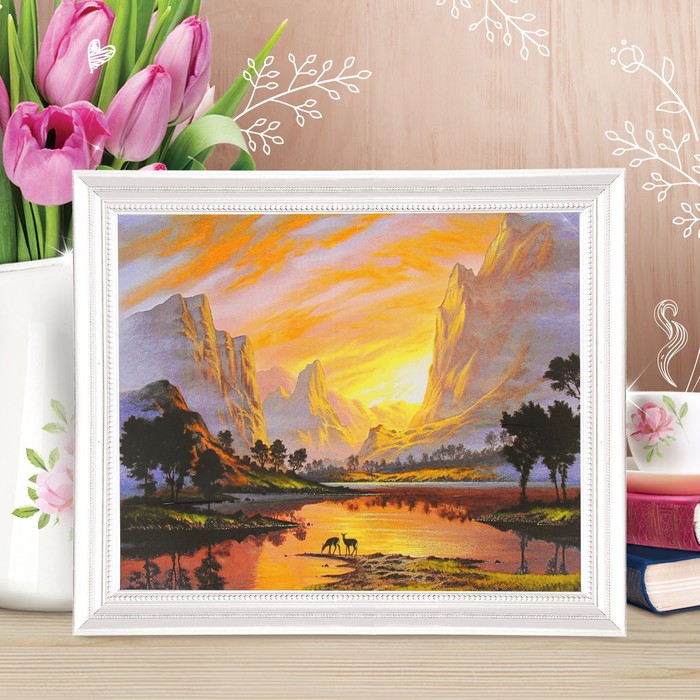 Роспись по холсту "Рассвет в долине" по номерам с краск по 3 мл+ кисти+инстр+крепеж 30*40