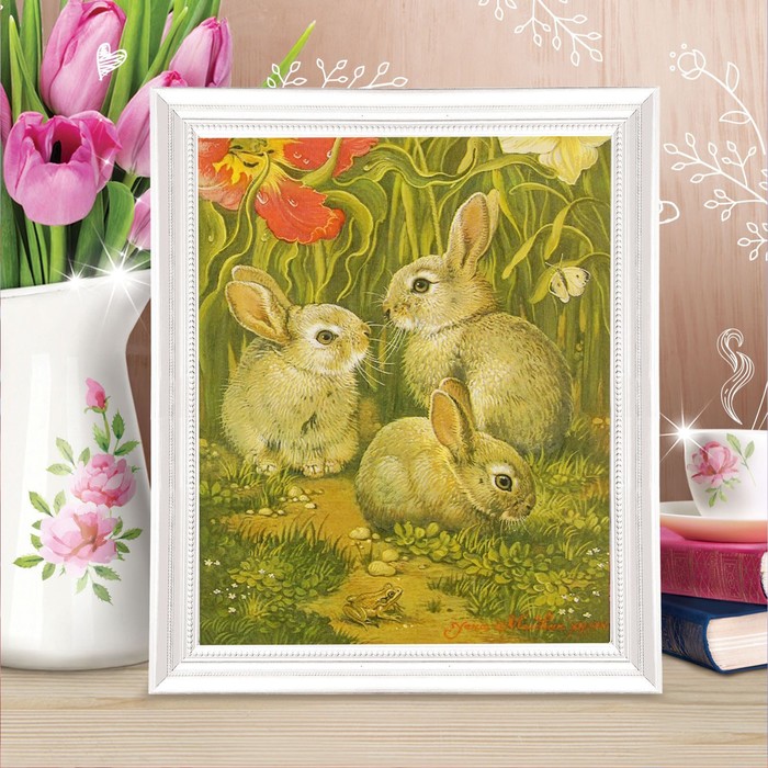 Роспись по холсту "Зайчатки" по номерам с красками по 3 мл+ кисти+инстр+крепеж 30*40