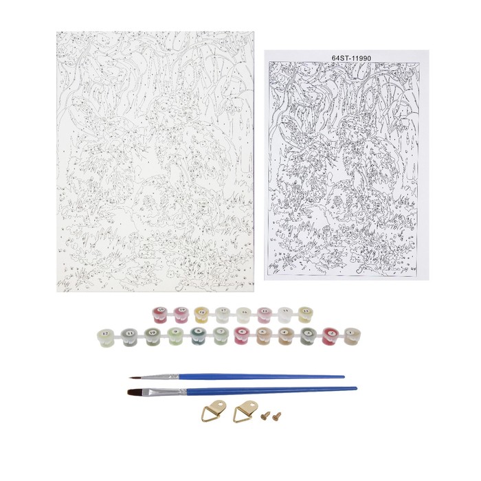 Роспись по холсту "Зайчатки" по номерам с красками по 3 мл+ кисти+инстр+крепеж 30*40