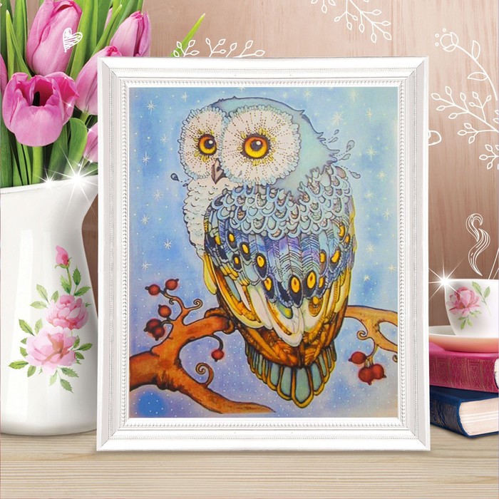 Роспись по холсту "Сова" по номерам с красками по 3 мл+ кисти+инстр+крепеж 30*40