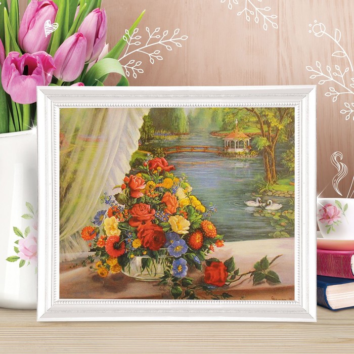 Роспись по холсту "Вид на пруд" по номерам с красками по 3 мл+ кисти+инстр+крепеж 30*40