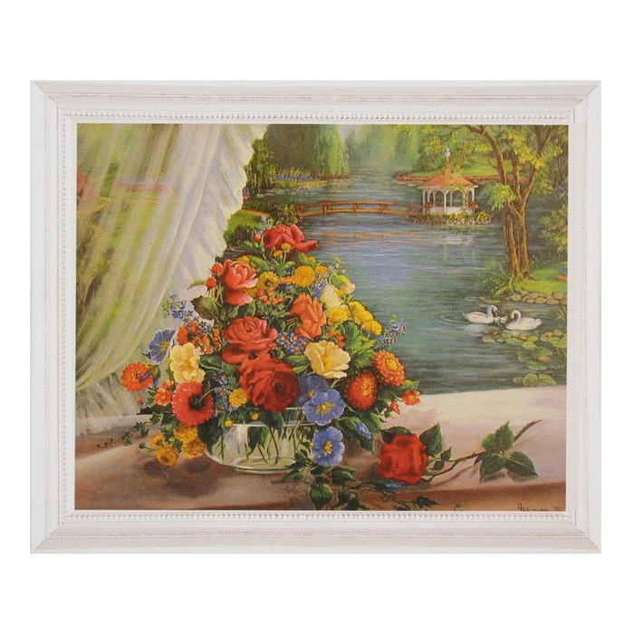 Роспись по холсту "Вид на пруд" по номерам с красками по 3 мл+ кисти+инстр+крепеж 30*40