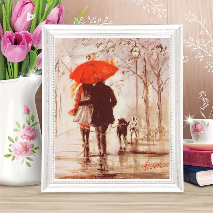 Роспись по холсту "Пара под зонтом" по номерам с красками по 3 мл+ кисти+инстр+крепеж 30*40