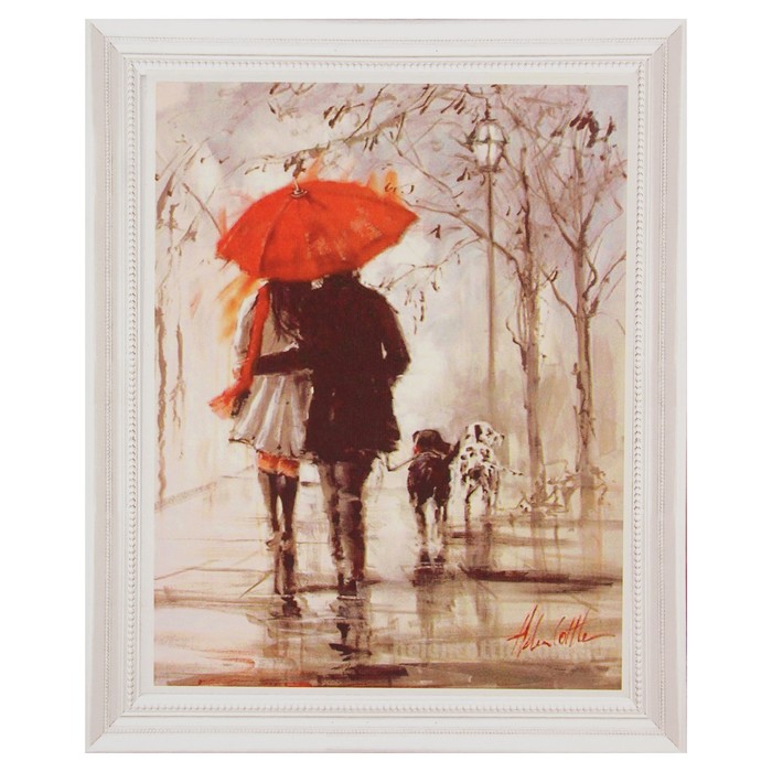 Роспись по холсту "Пара под зонтом" по номерам с красками по 3 мл+ кисти+инстр+крепеж 30*40