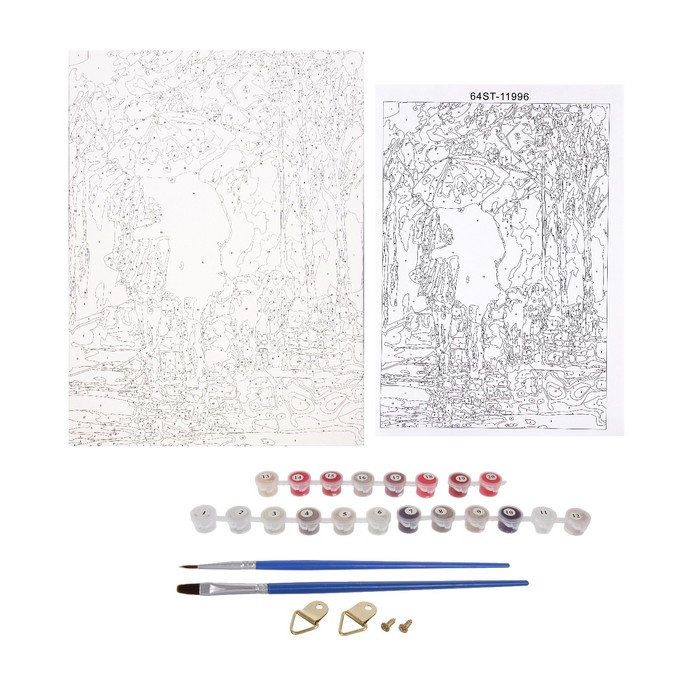 Роспись по холсту "Пара под зонтом" по номерам с красками по 3 мл+ кисти+инстр+крепеж 30*40