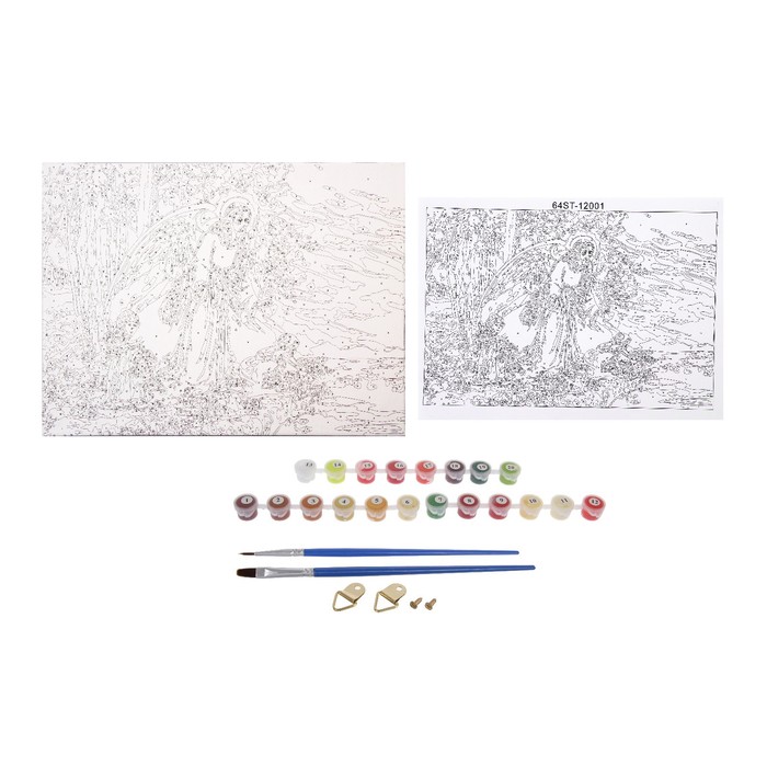 Роспись по холсту "Ангел хранитель" по номерам с красками по 3 мл+ кисти+инстр+крепеж 30*40