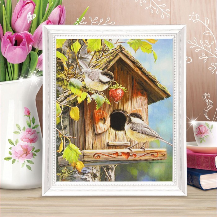 Роспись по холсту "Скворечник" по номерам с красками по 3 мл+ кисти+инстр+крепеж 30*40
