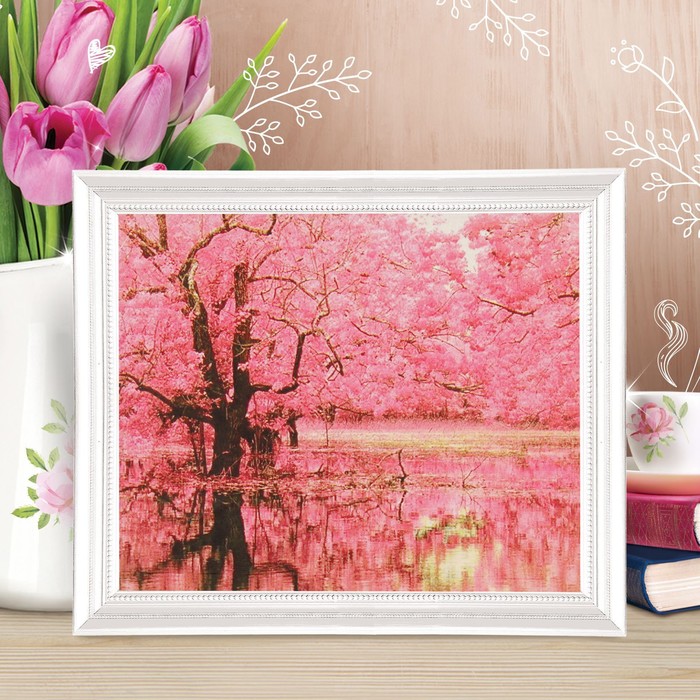 Роспись по холсту "Сакура" по номерам с красками по 3 мл+ кисти+инстр+крепеж 30*40