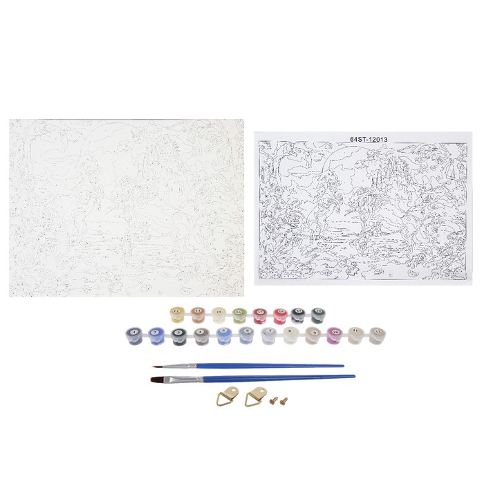 Роспись по холсту "Единороги" по номерам с красками по 3 мл+ кисти+инстр+крепеж 30*40