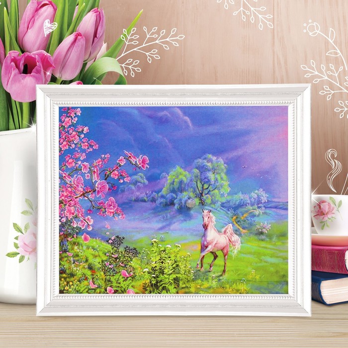 Роспись по холсту "Лошадка на лугу" по номерам с красками по 3 мл+ кисти+инстр+крепеж 30*40