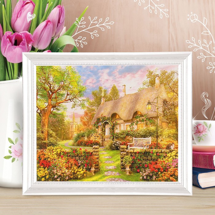 Роспись по холсту "Прелестный дом" по номерам с красками по 3 мл+ кисти+инстр+крепеж 30*40