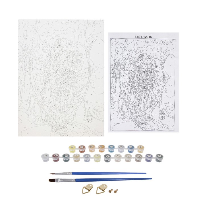 Роспись по холсту "Ангел с котенком" по номерам с краск по 3 мл+ кисти+инстр+крепеж 30*40