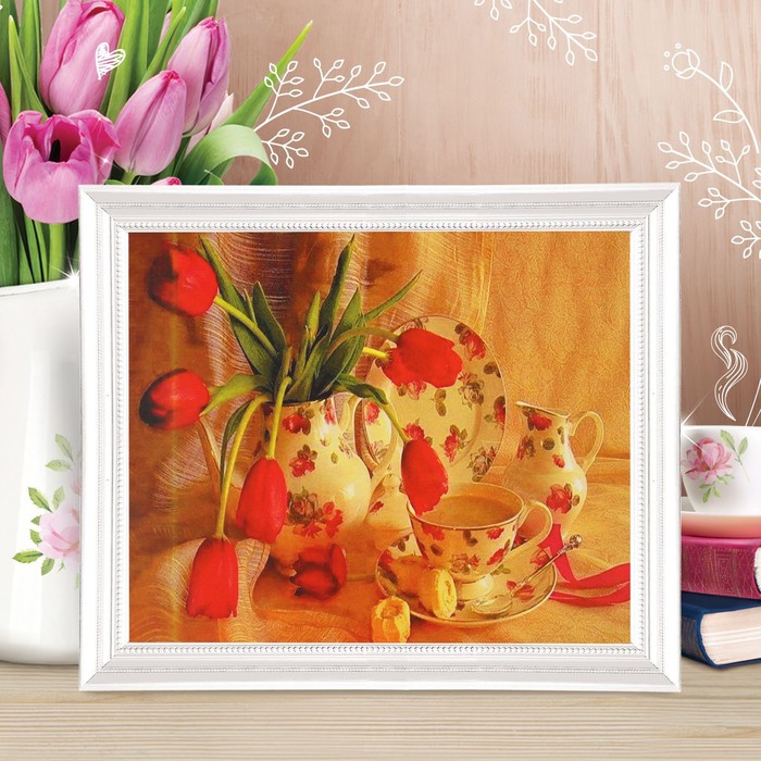 Роспись по холсту "Красные тюльпаны" по номерам с краск по 3 мл+ кисти+инстр+крепеж 30*40