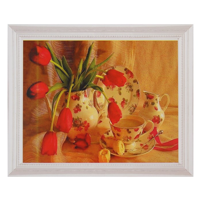 Роспись по холсту "Красные тюльпаны" по номерам с краск по 3 мл+ кисти+инстр+крепеж 30*40