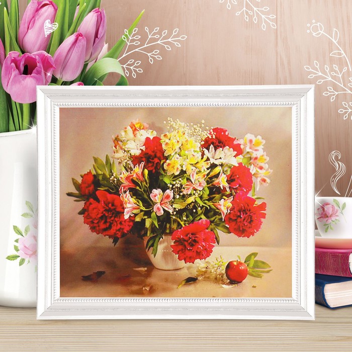 Роспись по холсту "Кучерявый букет" по номерам с красками по 3 мл+ кисти+инстр+крепеж 30*40