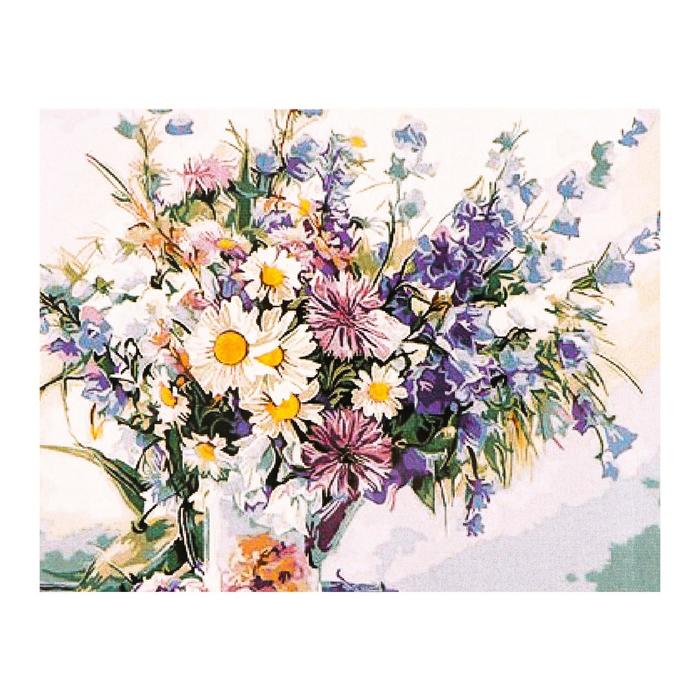 Роспись по холсту "Полевые цветы" по номерам с красками по 3 мл+ кисти+инстр+крепеж 30*40