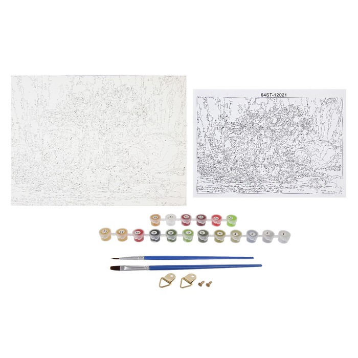 Роспись по холсту "Ягодки земляники"по номерам с краск по 3 мл+ кисти+инстр+крепеж 30*40