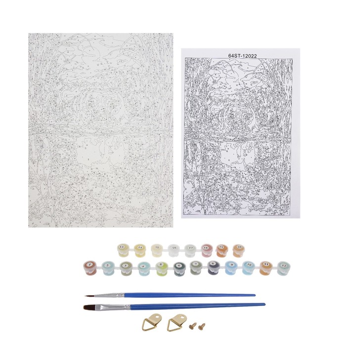 Роспись по холсту "Собачка на воле" по номерам с красками по 3 мл+ кисти+инстр+крепеж 30*40