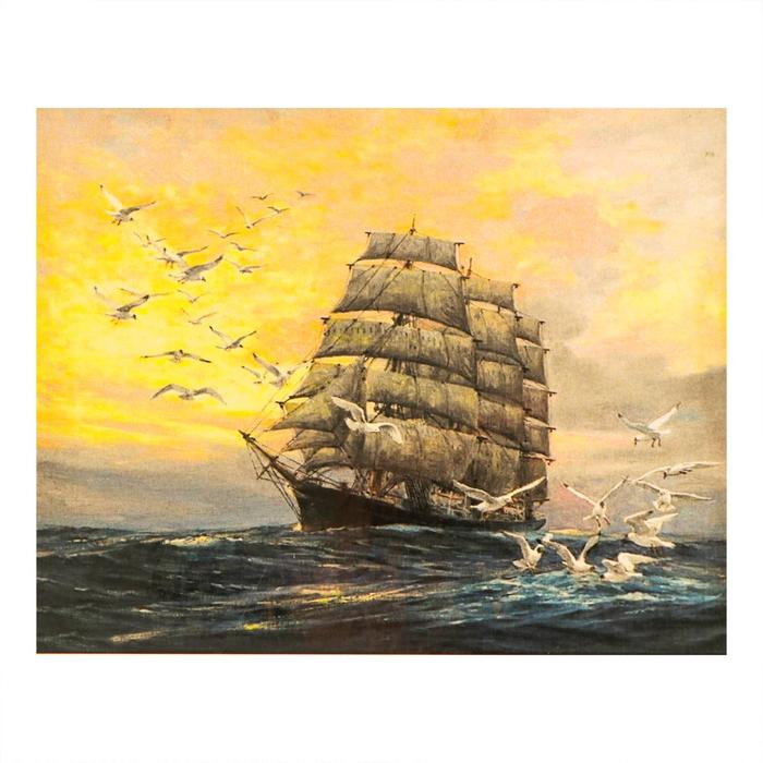 Роспись по холсту "Корабль с чайками "по номерам с краск по 3 мл+ кисти+инстр+крепеж 30*40