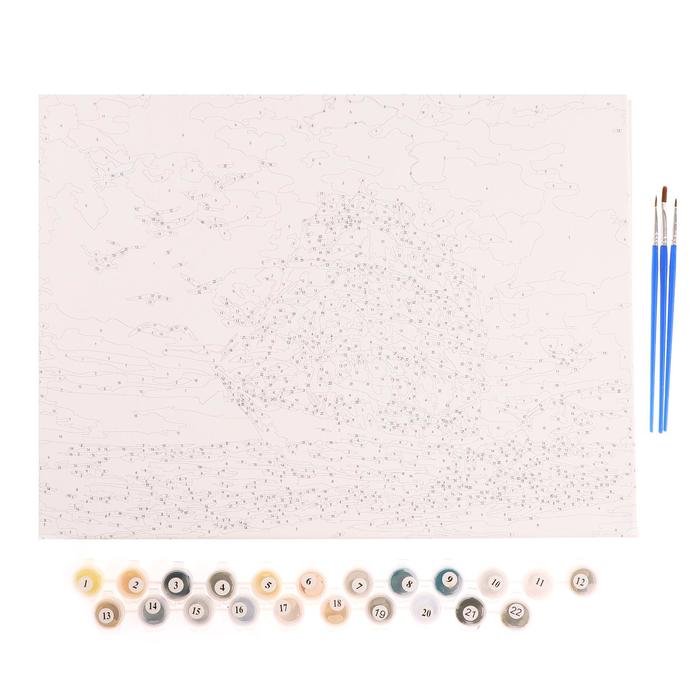 Роспись по холсту "Корабль с чайками "по номерам с краск по 3 мл+ кисти+инстр+крепеж 30*40