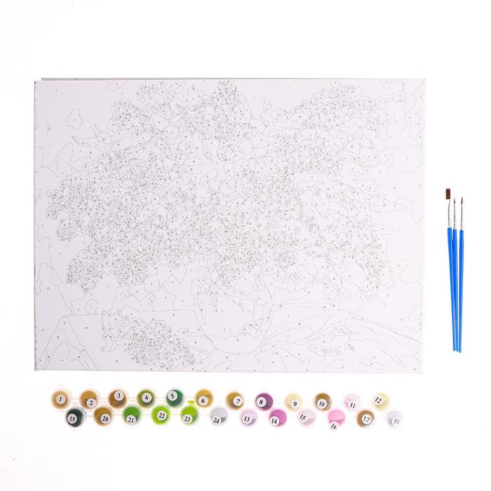 Роспись по холсту "Сирени букет" по номерам с красками по 3 мл+ кисти+инстр+крепеж 30*40