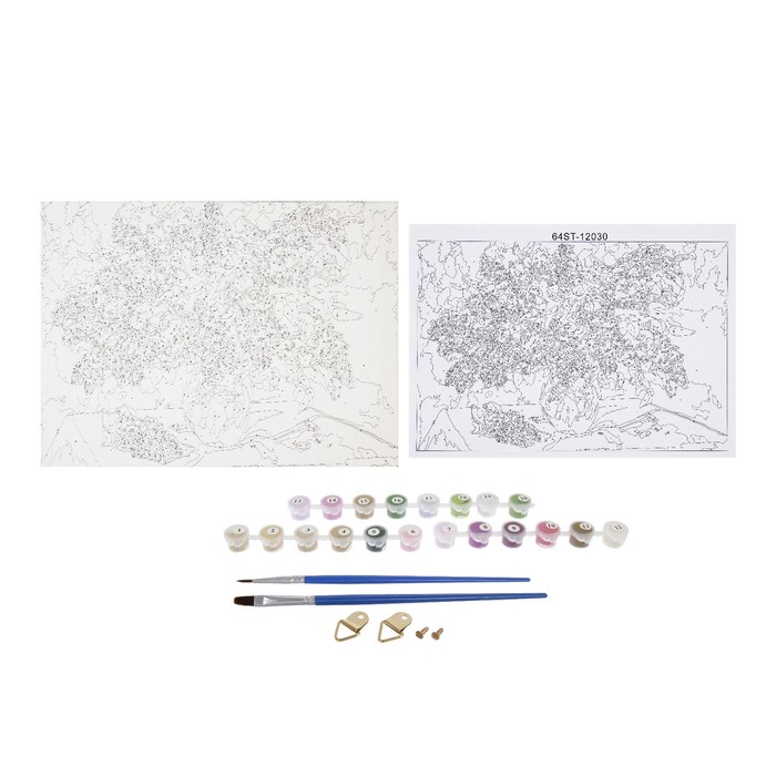 Роспись по холсту "Сирени букет" по номерам с красками по 3 мл+ кисти+инстр+крепеж 30*40