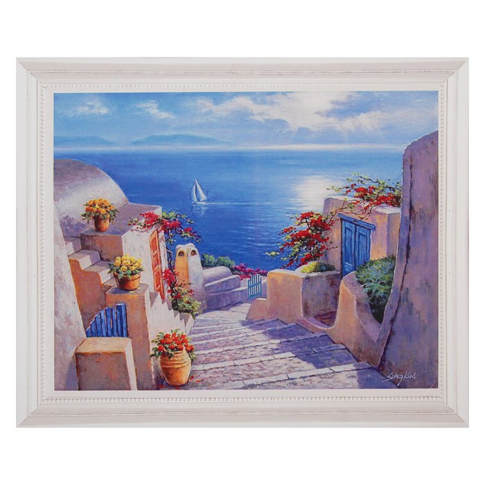 Роспись по холсту "Санторини" по номерам с красками по 3 мл+ кисти+инстр+крепеж 30*40