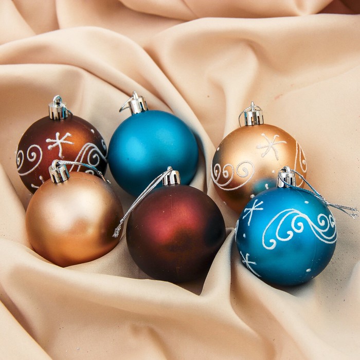 Набор шаров пластик d-6 см 6 шт " Зимняя вьюга" микс