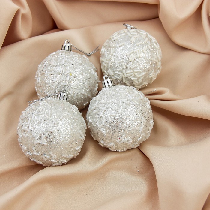 Набор шаров пластик d-7 см 4 шт "Белый блюз"